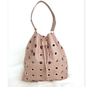 Duex Lux Tan Grommet Bucket Hobo Handbag